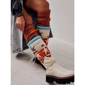 Free People Cream and Orange Star Boots